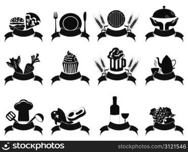 isolated black food banner icons set from white background