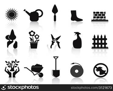 isolated black garden icons set on white background