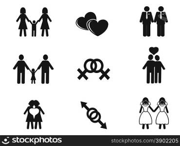 isolated black gay and lesbian icons set from white background