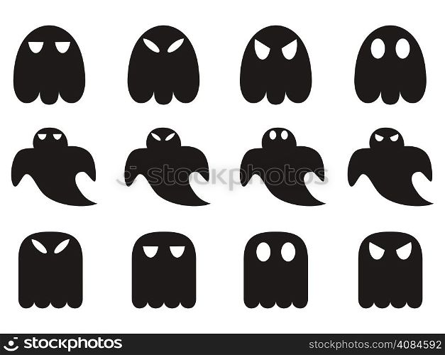 isolated black ghost icons set from white background