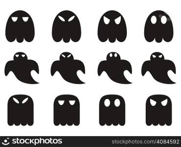 isolated black ghost icons set from white background