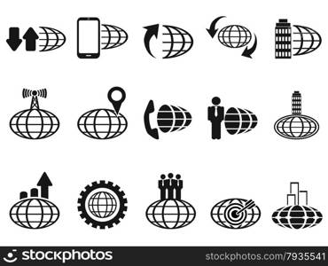 isolated black global business icons set from white background