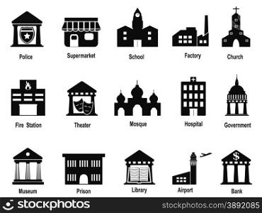 isolated black government building icons set from white background