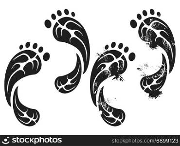 isolated black grunge carbon eco footprints from white background