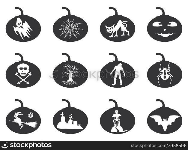 isolated black halloween lantern icons set from white background