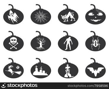 isolated black halloween lantern icons set from white background