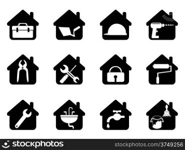 isolated black house with tools icon from white background