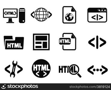 isolated black html icons set from white background