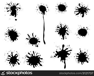 isolated black ink blots from white background