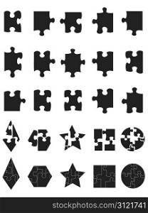 isolated black jigsaw Puzzle Pieces icon on white background