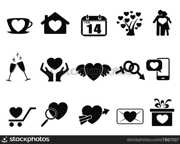 isolated black Love valentine day icons set from white background