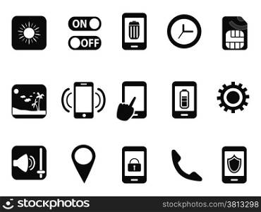 isolated black mobile setting icons set from white background