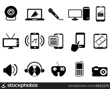 isolated black modern mobile media icons set from white background