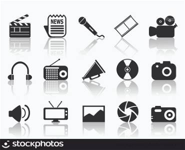 isolated black multimedia icons set from white background