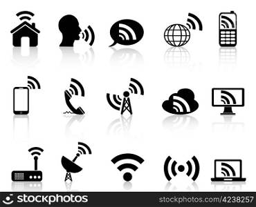 isolated black network icons set on white background