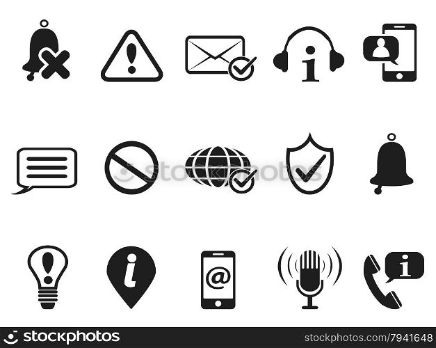 isolated black notification and information icons set from white background