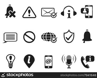 isolated black notification and information icons set from white background