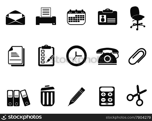 isolated black office tools icons set from white background