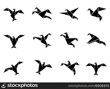 isolated black paper birds icons set on white background