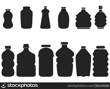 isolated black plastic bottle set from white background