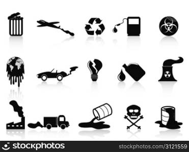 isolated black pollution icons set from white background