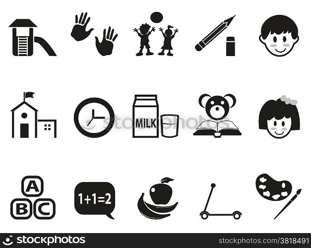 isolated black preschool icons set from white background