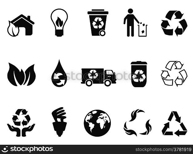 isolated black recycling icons set from white background