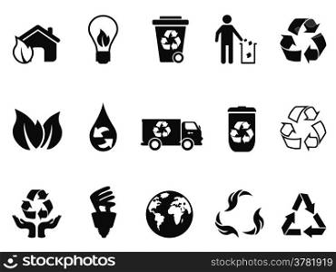 isolated black recycling icons set from white background