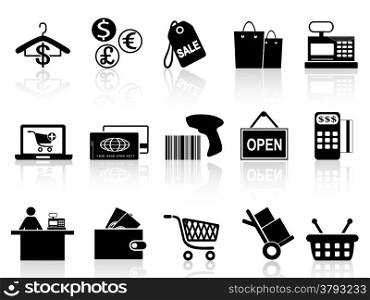 isolated black retail and shopping icons set from white background