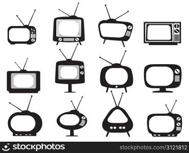 isolated black retro tv icons set on white background