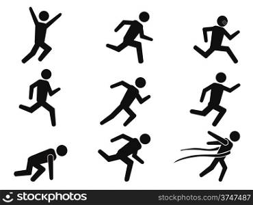 isolated black runner stick figure icons set from white background