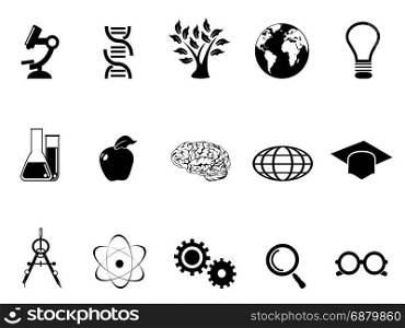 isolated black science research and study icons set from white background