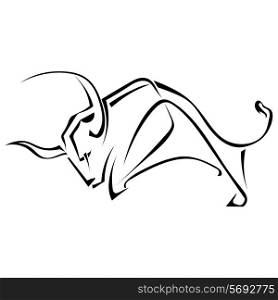 Isolated black silhouette of a bull on a white background. Bullfighting. Logo, trademark farm. Vector illustration.&#xA;