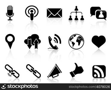isolated black social communication icons set from white background