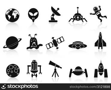 isolated black space icons set on white background