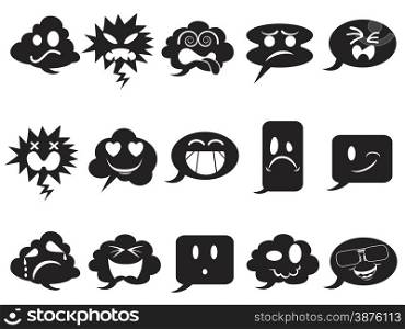 isolated black speech bubble smileys icons from white background