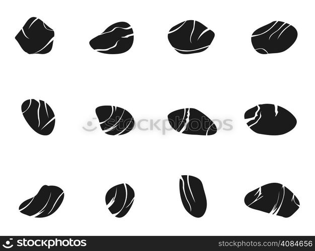 isolated black stone icons set from white background