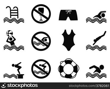 isolated black swimming icons set from white background