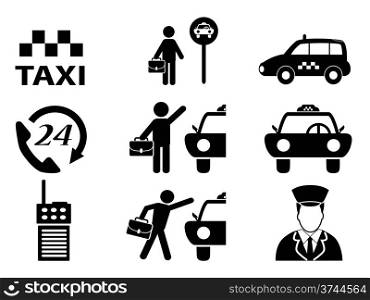 isolated black taxi icons set from white background
