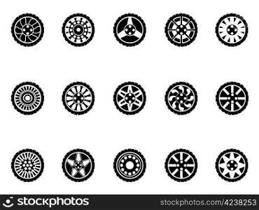 isolated black tire icons set on white background
