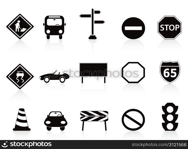 isolated black traffic sign icons set on white background