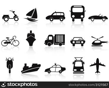 isolated black transportation icons set on white background