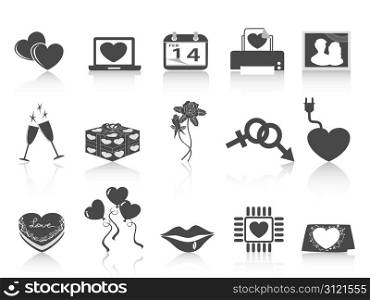 isolated black Valentine&rsquo;s day icons on white background