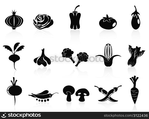 isolated black vegetable icons set on white background