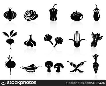 isolated black vegetable icons set on white background