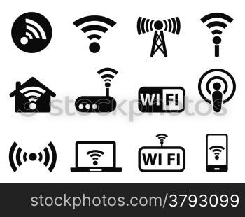 isolated black wifi icons set from white background