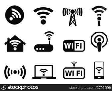isolated black wifi icons set from white background