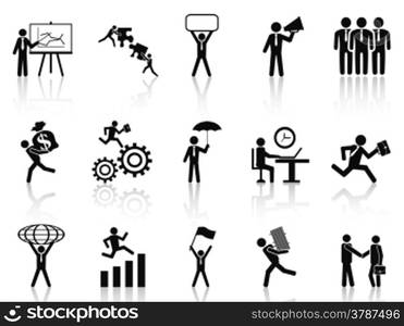 isolated black working businessman icons set from white background