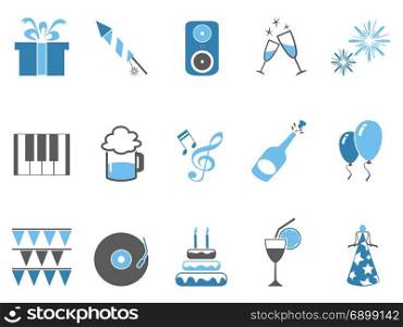 isolated blue celebrating holiday party icons set from white background