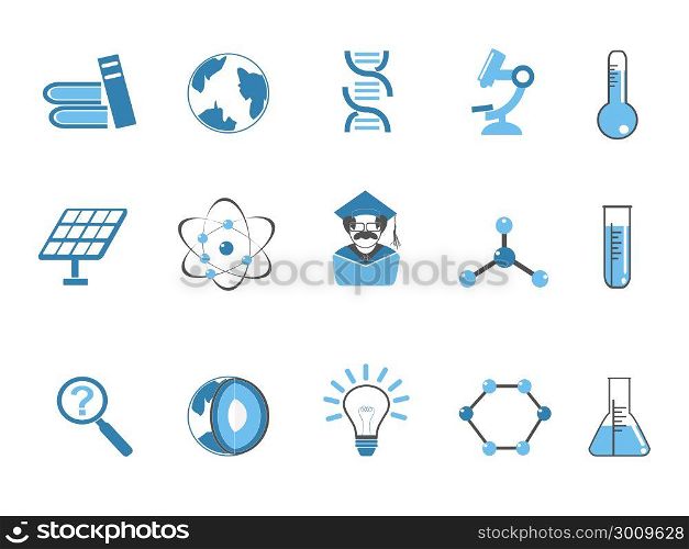 isolated blue color science icons set from white background